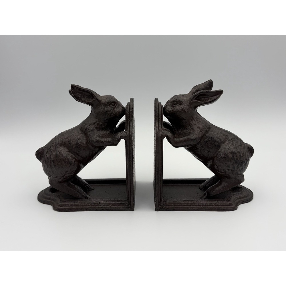 Cast Iron Rabbit Bookends Vintage Style Heavy Duty Bunny Book Ends Shelf Decor